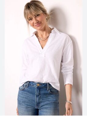 Evereve Romy Relaxed Polo Top White Size S